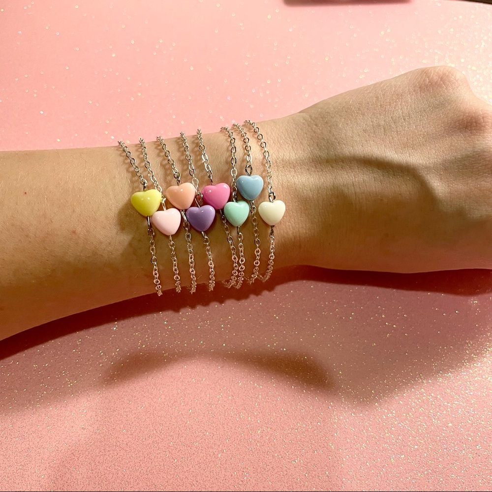 Ritzee Rebel Dainty Pastel Heart Silvertone Friendship Bracelet - Choose 1!